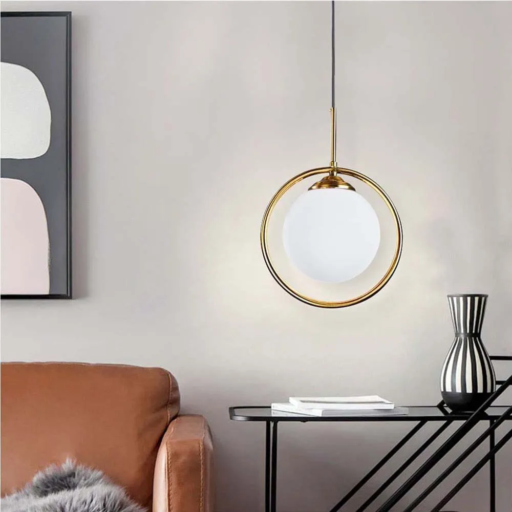 Gold Ring Frosted Milky White Ceiling Hanging light