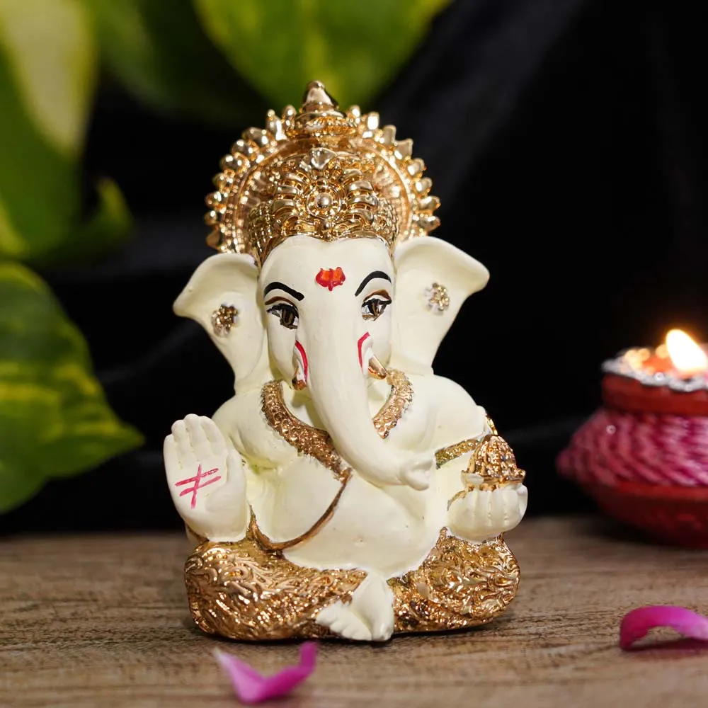 Golden Background Red Small Ganesha Showpiece
