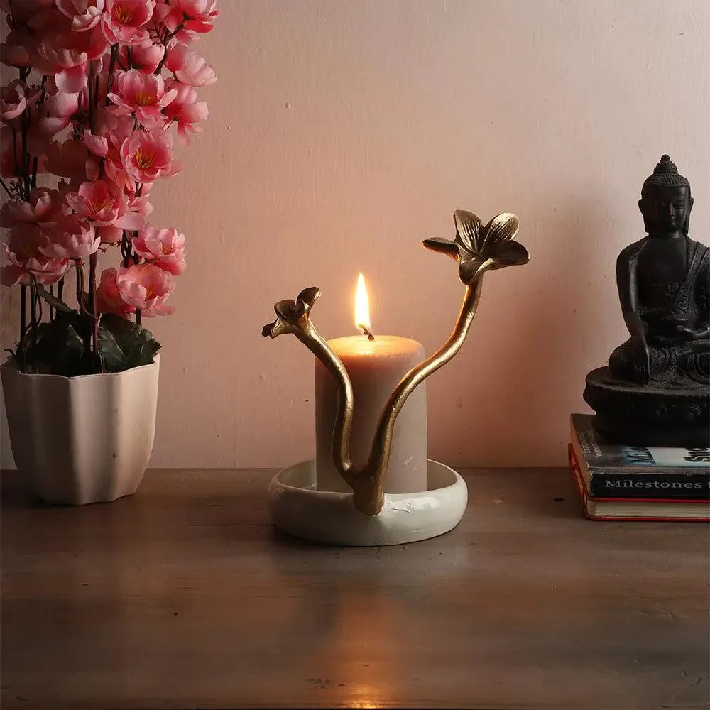 Golden Creeping Flowers Glass Candle Holder