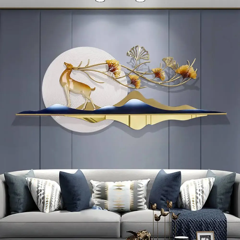 Golden Deer-inspired Designer Metal Wall Artpiece