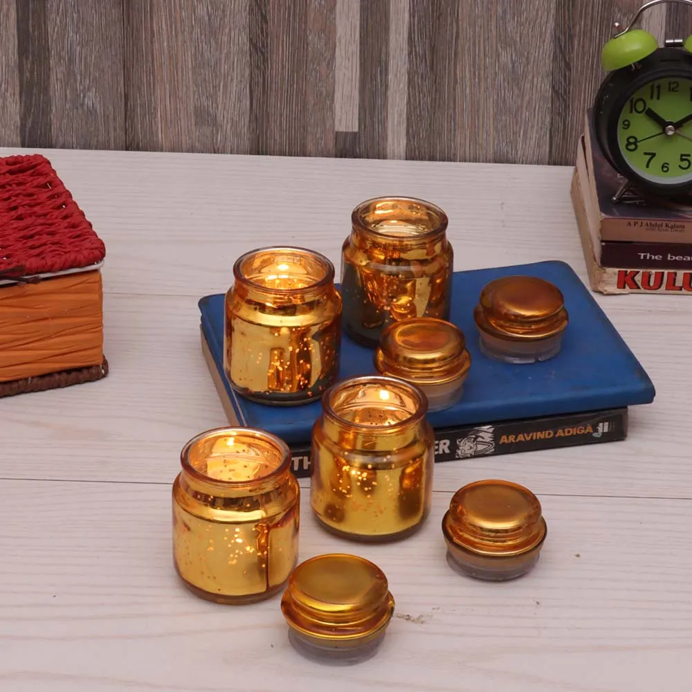 Golden Glass Jars With Lid Set Of 4