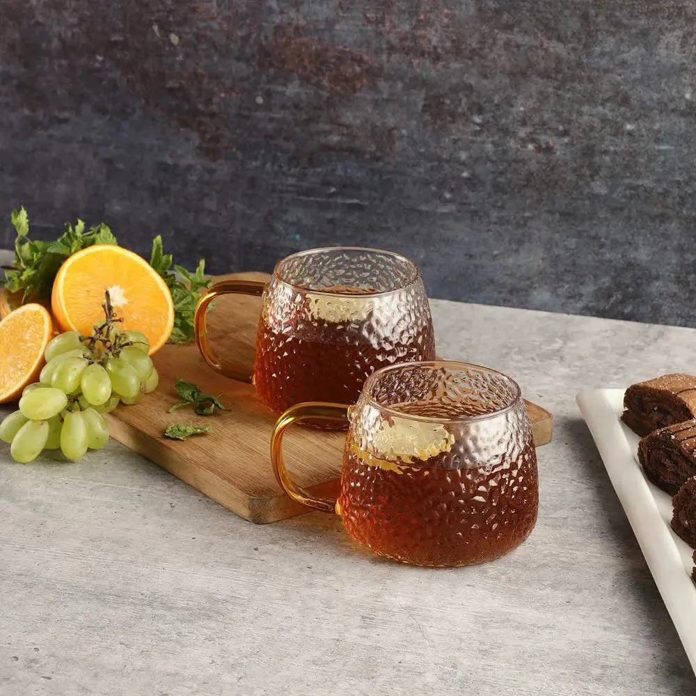 Golden Grip Textured Transparent Tea Cups Set Of 2