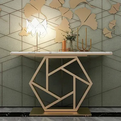 Golden Hexagon Contemporary Metal Console Table