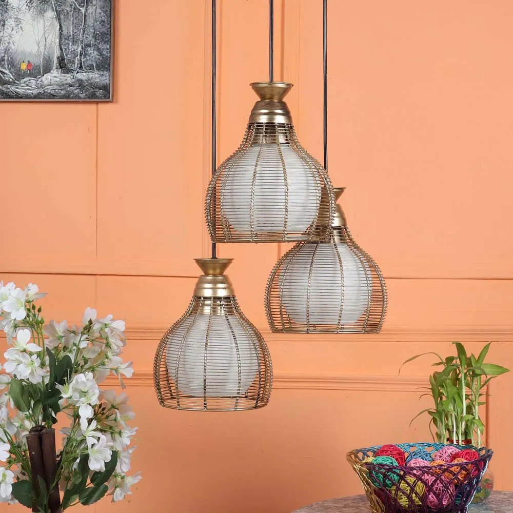 Golden Inverted Caged Focus Cluster Hanging Light