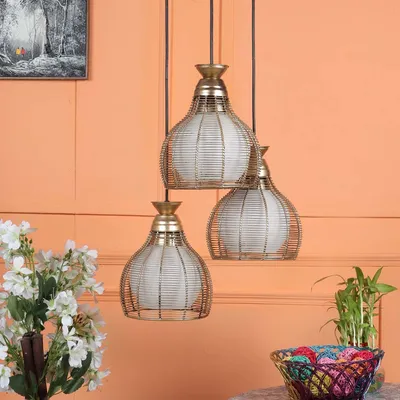 Golden Inverted Caged Focus Cluster Hanging Light