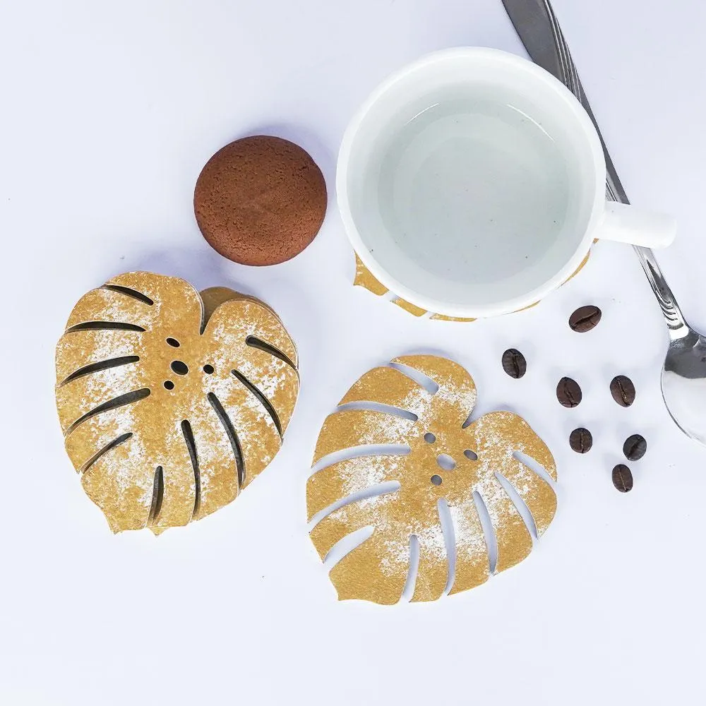 Golden Leaves Wooden Coasters Set Of 3