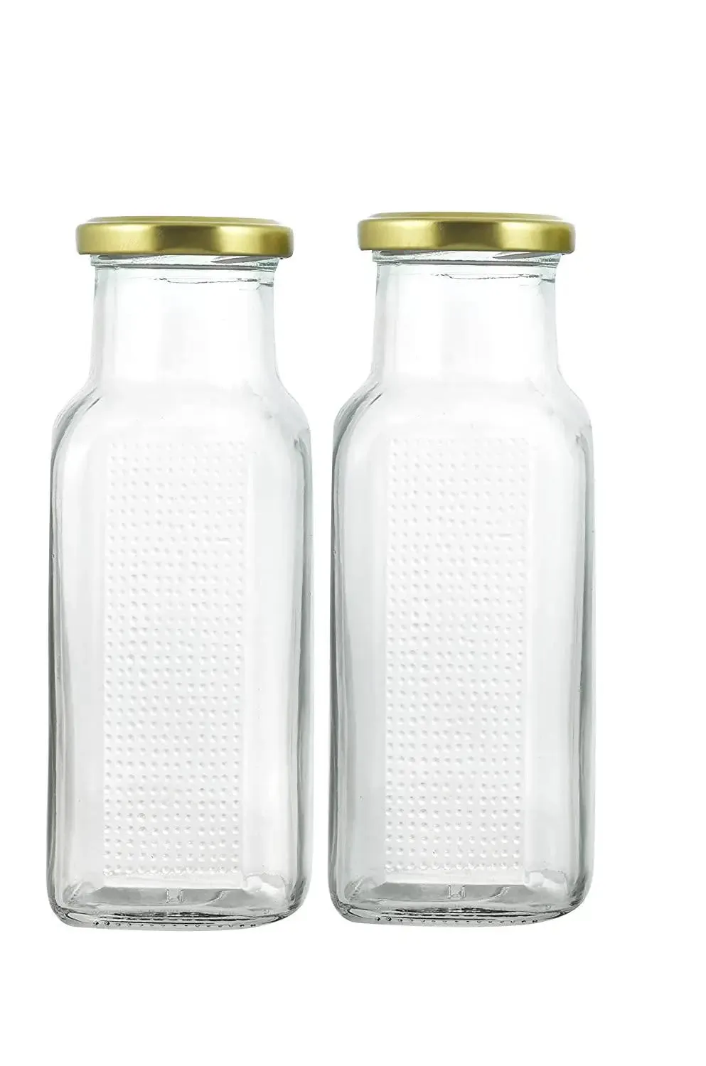Golden Lid Square Airtight Glass Bottle Set Of 2 (500 ml)