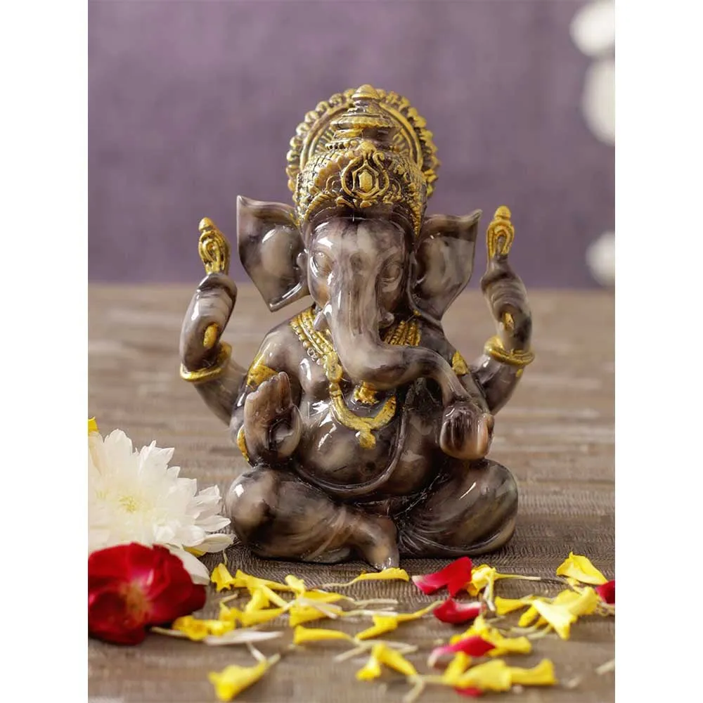 Golden Ornamented Decorative Lord Ganesh Idol