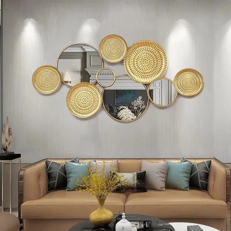 Golden Plated Circular Discs &amp; Mirror Metal Wall Art
