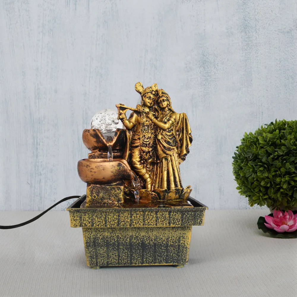 Golden Polyresin Radha Krishna Indoor Fountain