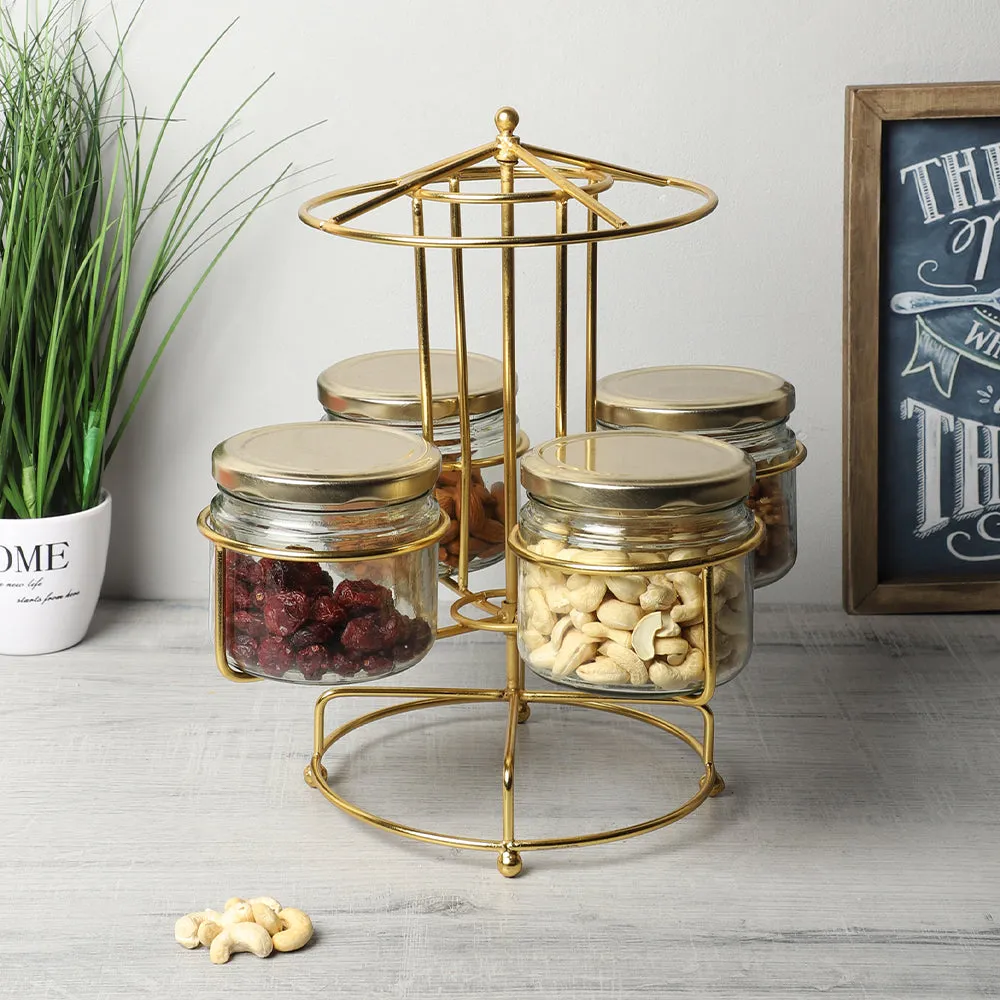 Golden Rotating Round Dry Fruits Container Stand