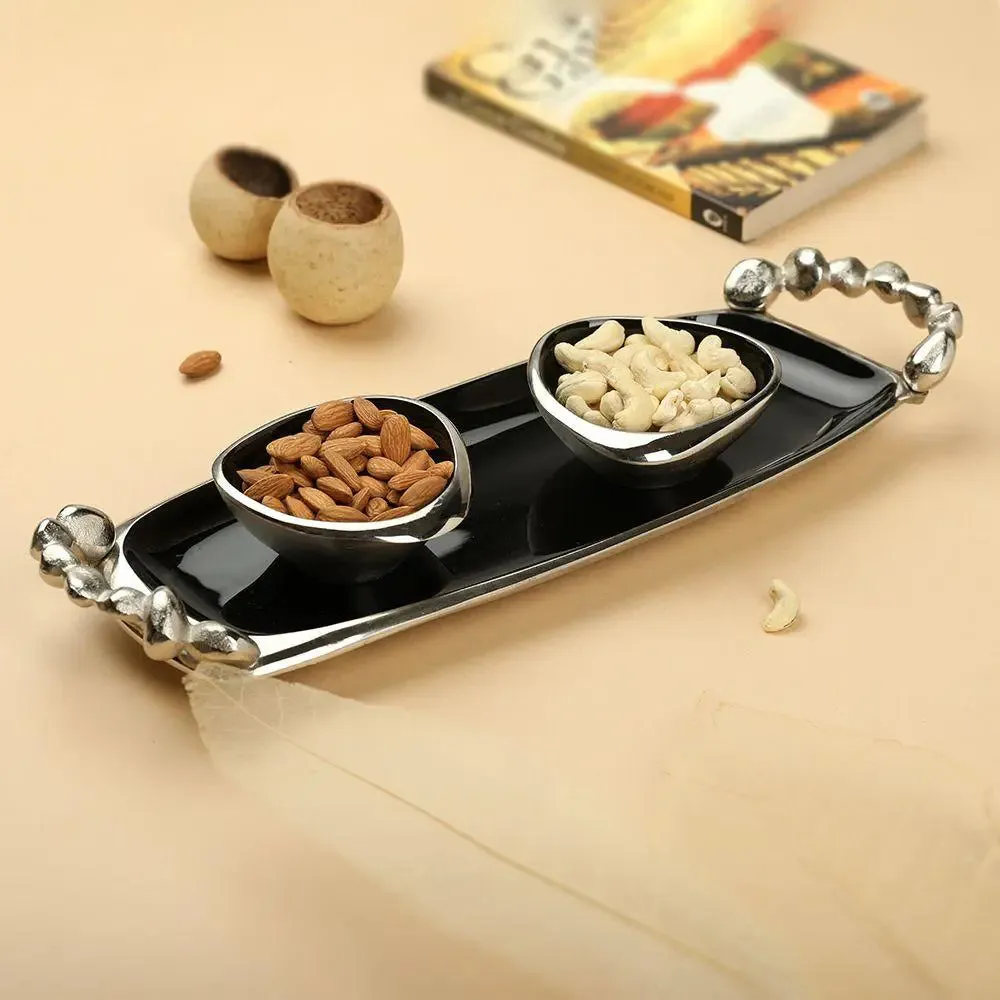 Gorgeous Aluminium Tray & Bowls Set in Silver Finish