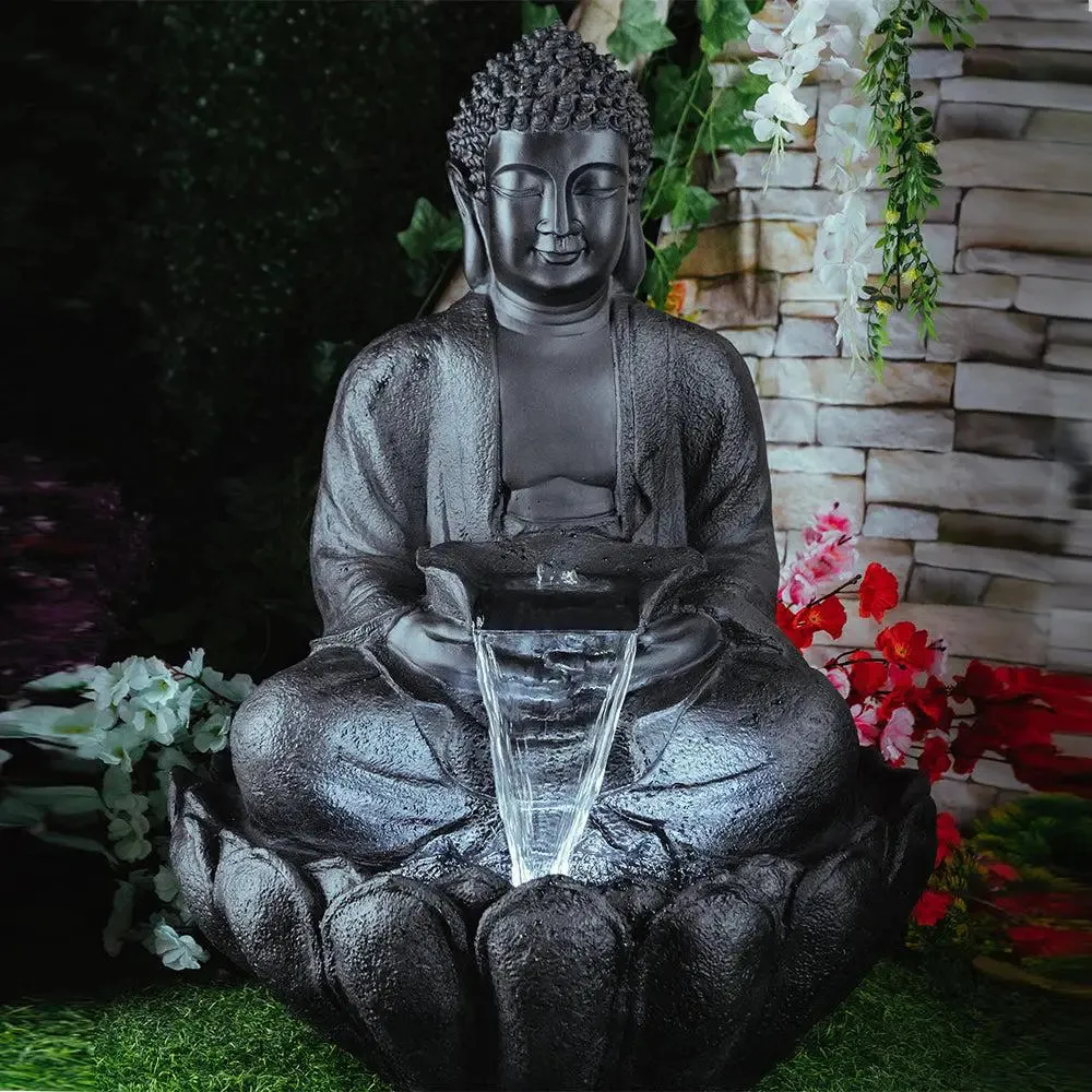 Gorgeous Black Lotus Buddha Water Fountain for Home