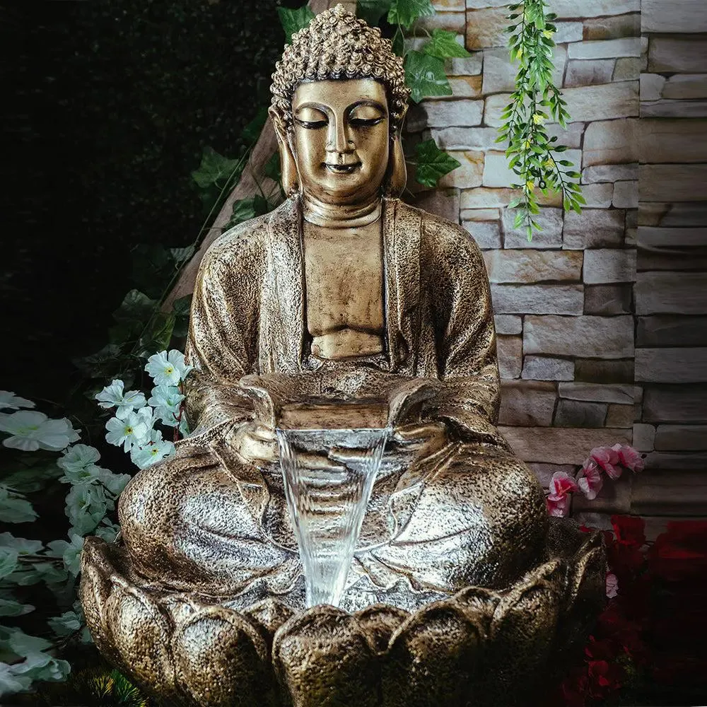 Gorgeous Golden Lotus Buddha Water Fountain for Home