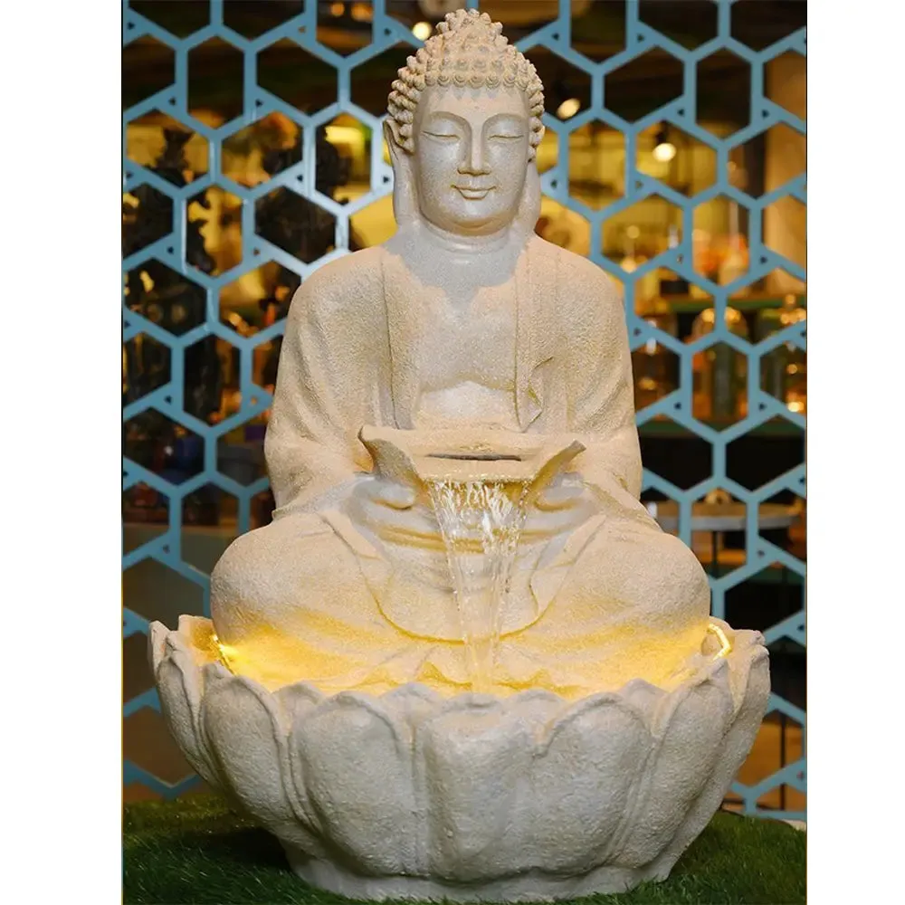 Gorgeous Ivory Lotus Buddha Water Fountain for Home