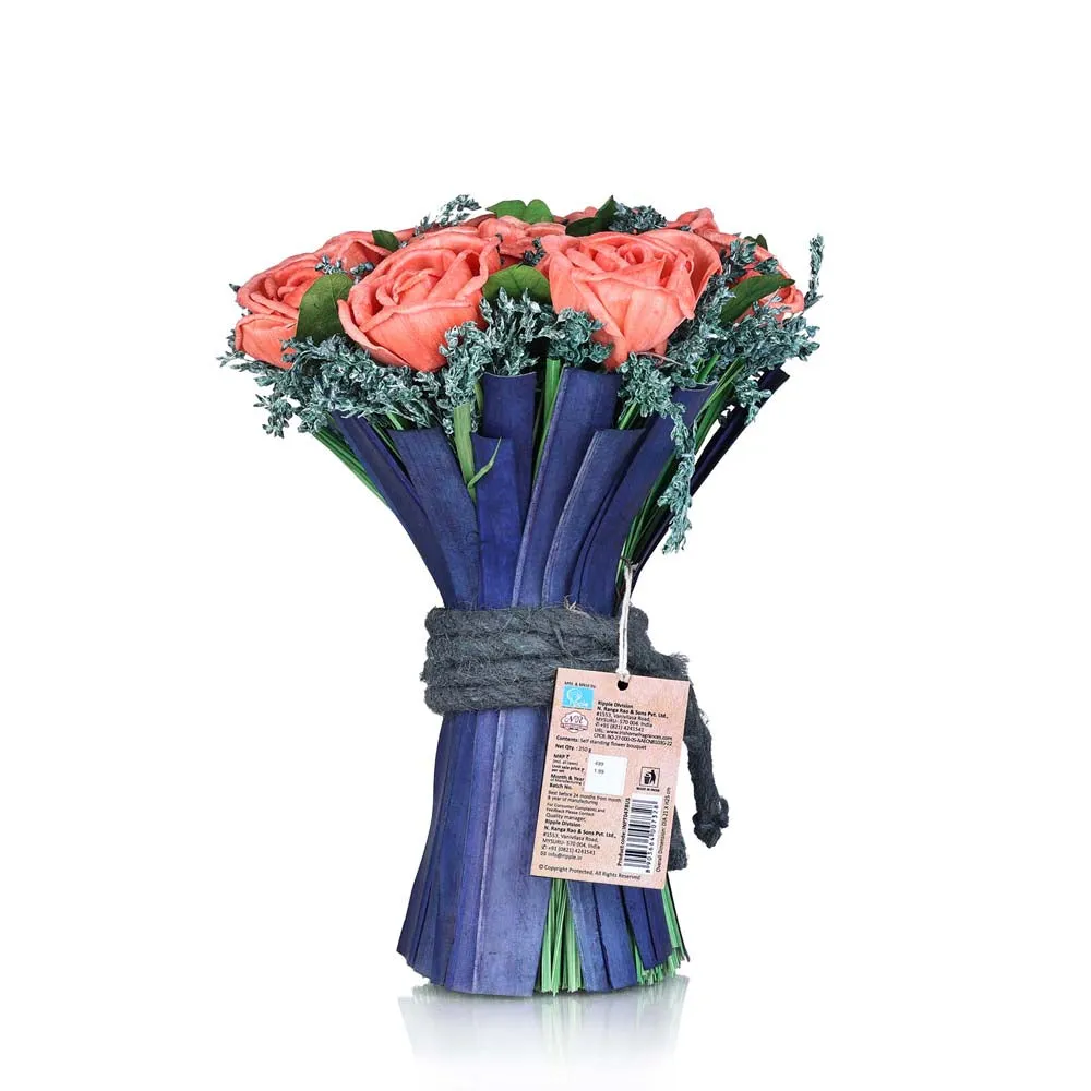 Gorgeous Peach Artificial Rose Self-Standing Flower Bouquet