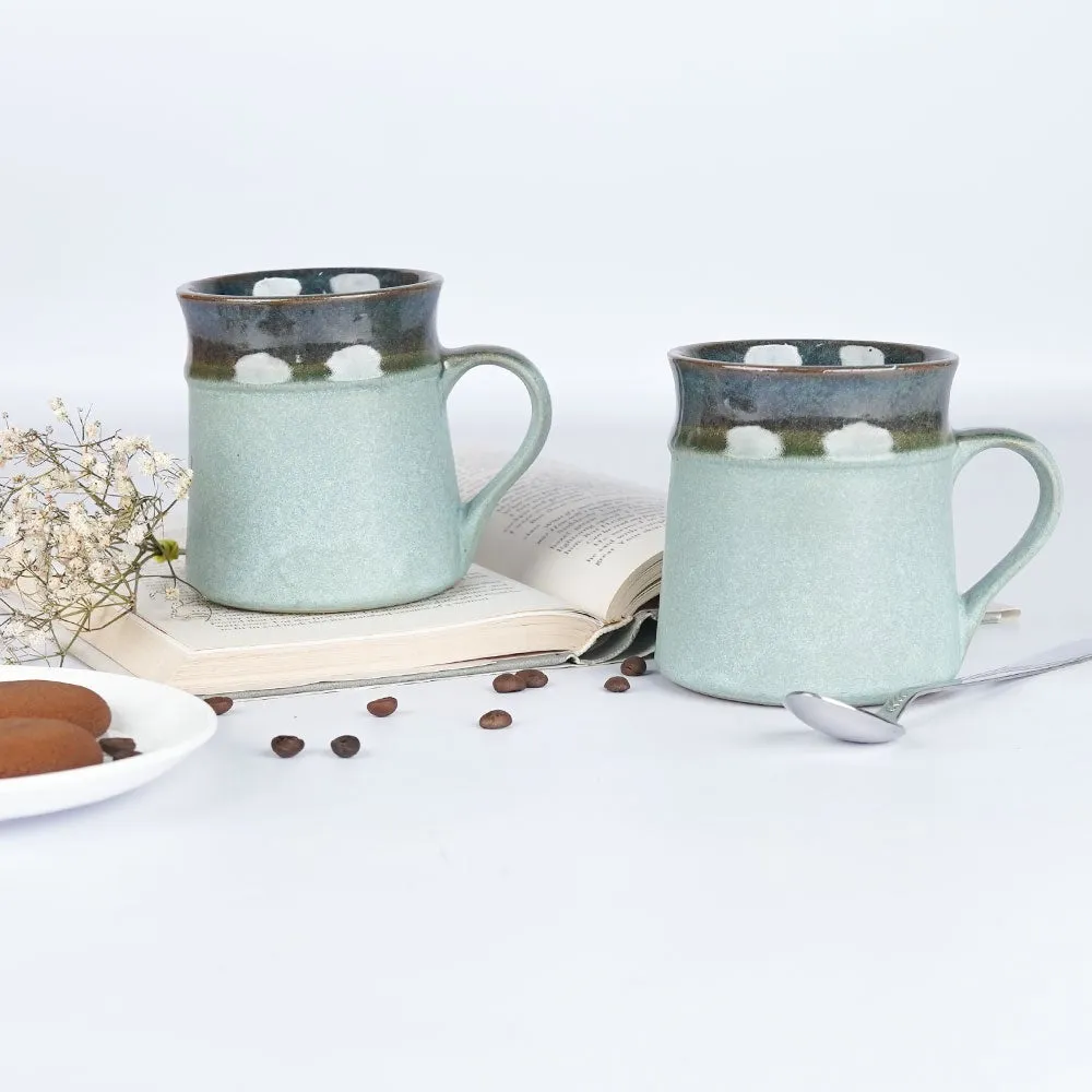 Green Bordered Crafted Ceramic Tea/Coffee Mugs