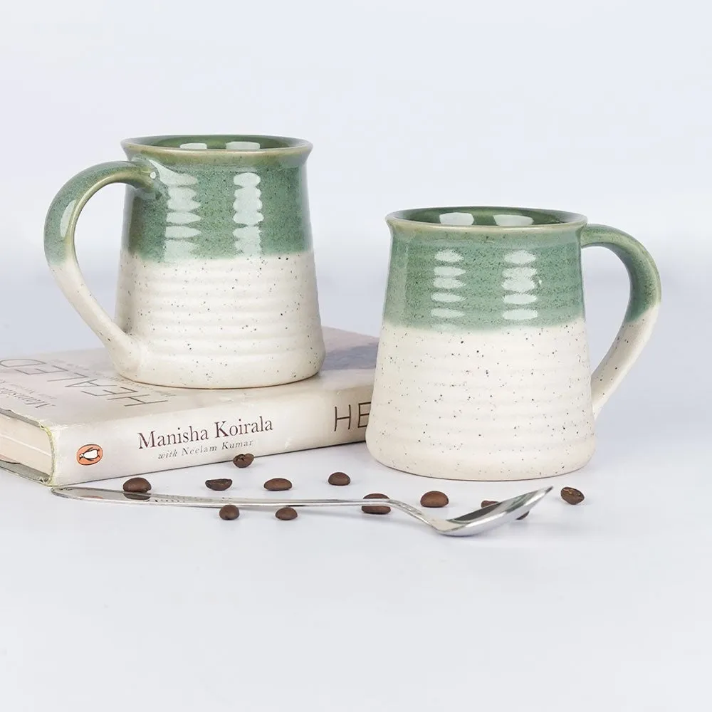 Green Bordered Polished Ceramic Mugs Set of 2