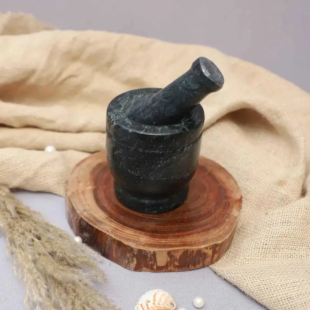 Green Marble Black Mortar and Pestle