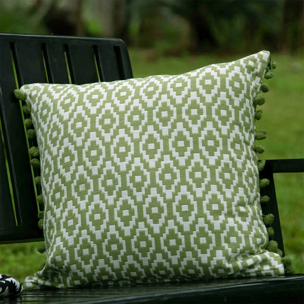 Green Maze Pom Pom Cushion Cover
