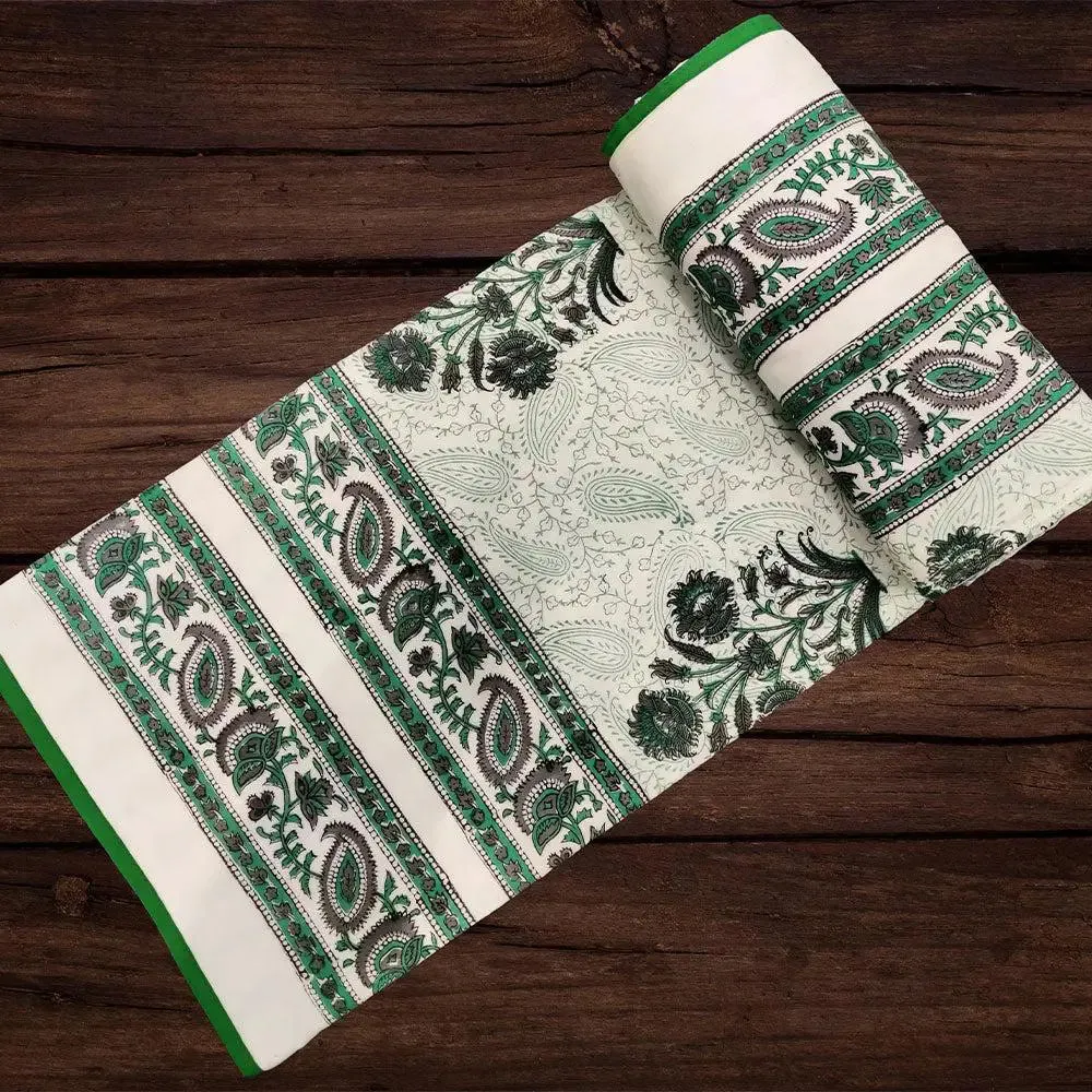 Green Paisley Traditional Hand Block Printed Single Bed Cotton Dohar