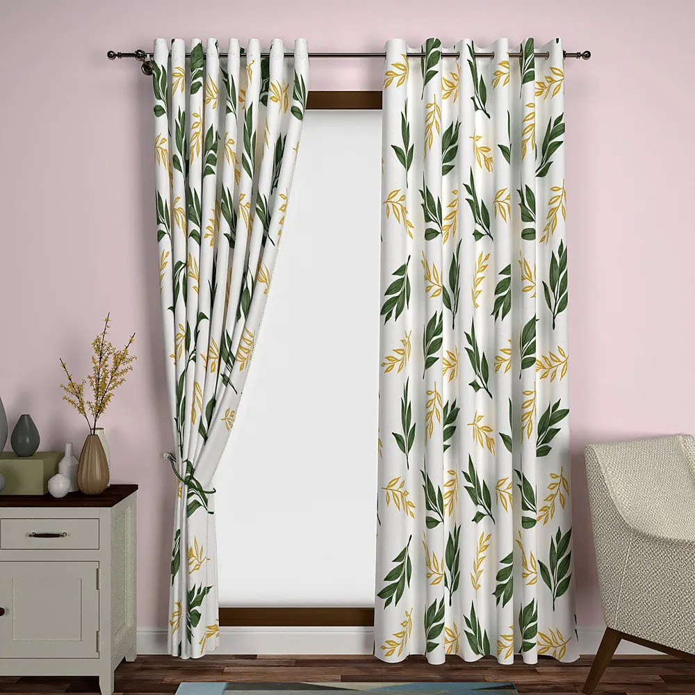 Green & Yellow Leafy Designer Window Curtain
