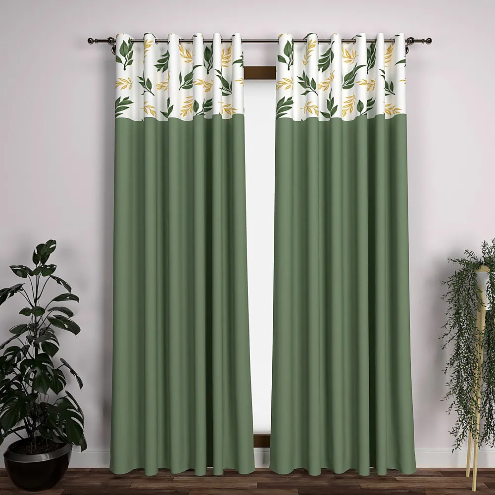 Green & Yellow Leafy Semi-Designer Door Curtain Regular Single Piece (7ft)