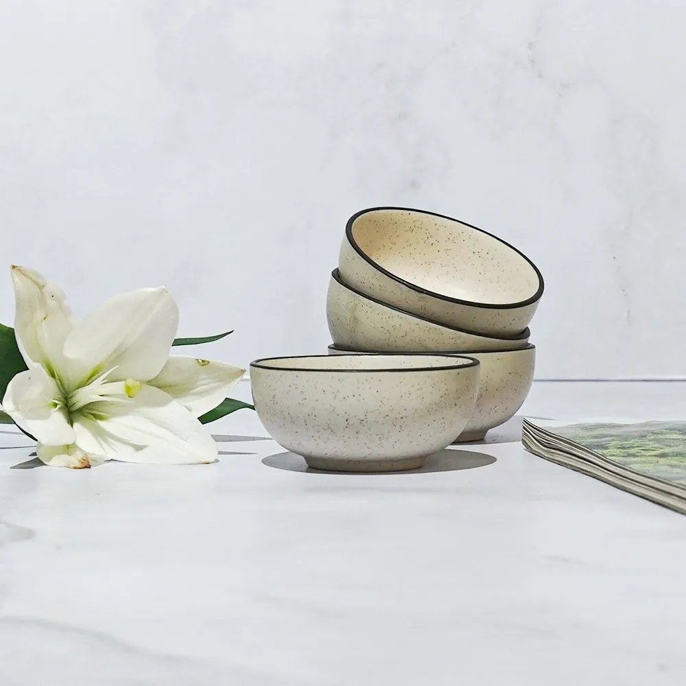 Grey Bordered White Ceramic Bowl Set Of 4