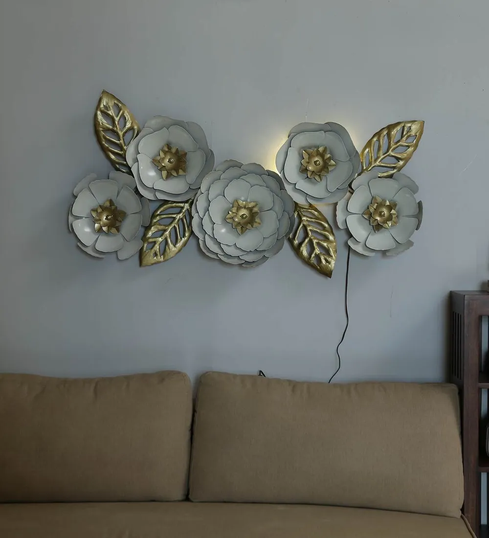 Grey Florals Artistic LED Metal Wall Art