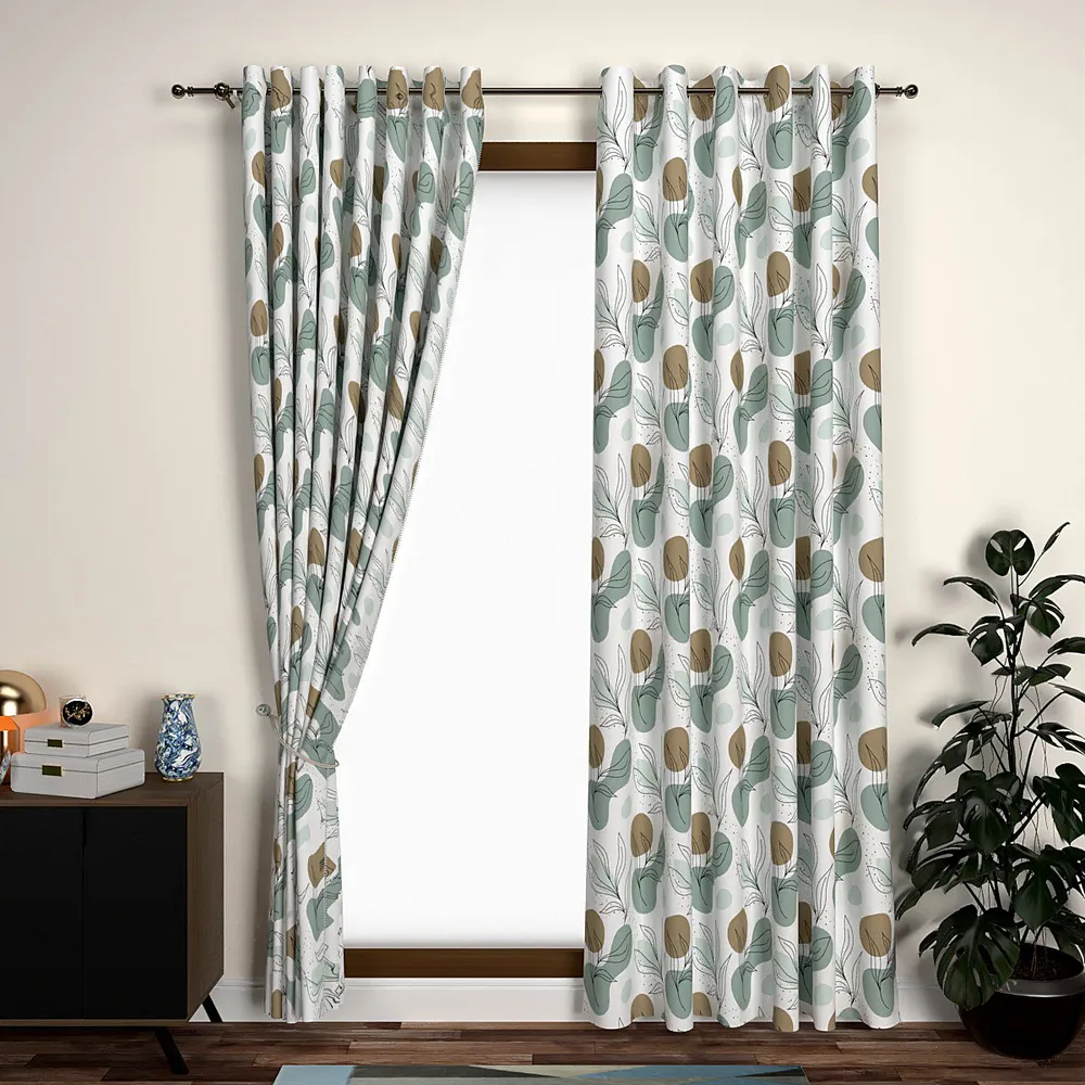 Grey Leafy Shower Designer Window Curtain
