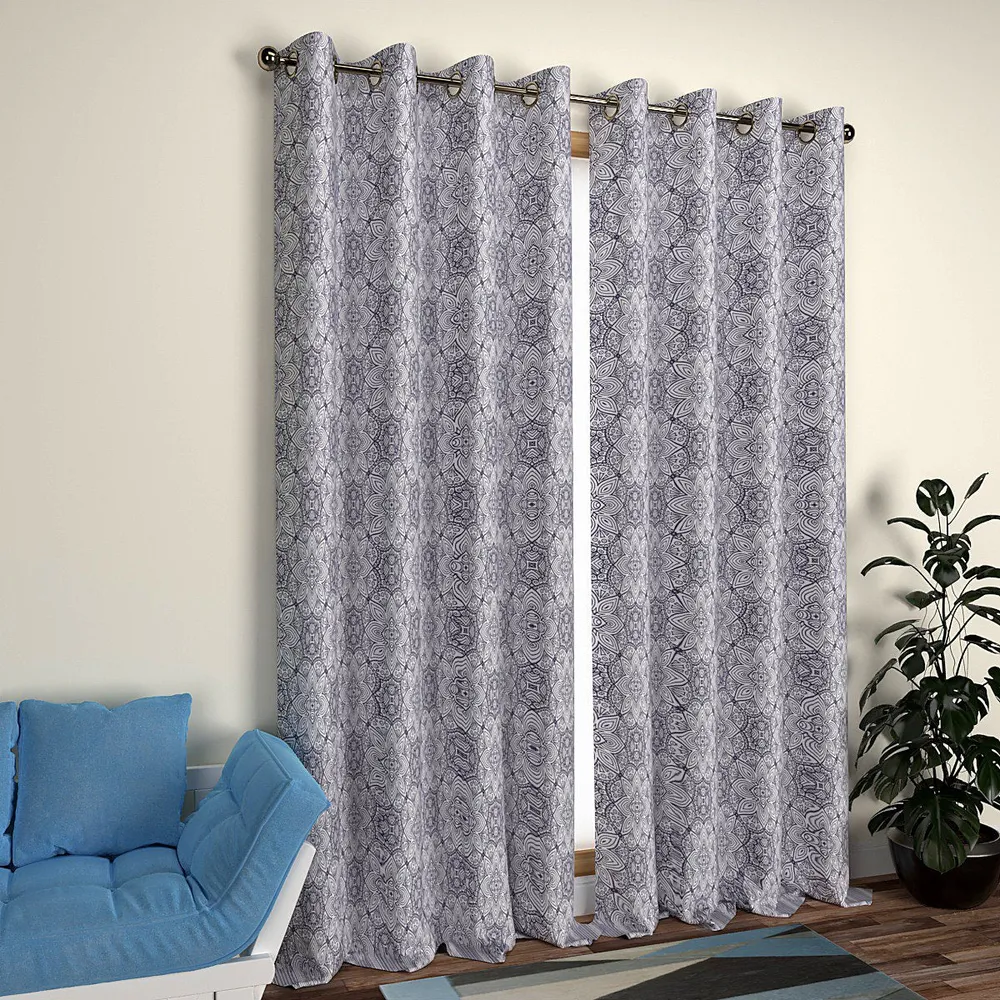 Grey Neat Floral Aesthetics Door Curtain