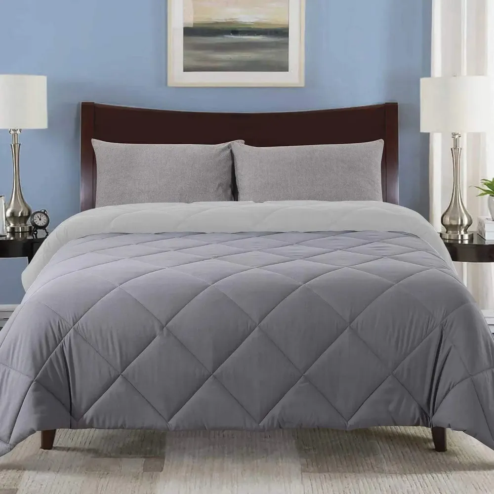 Grey & White Quilted Double Bed Comforter
