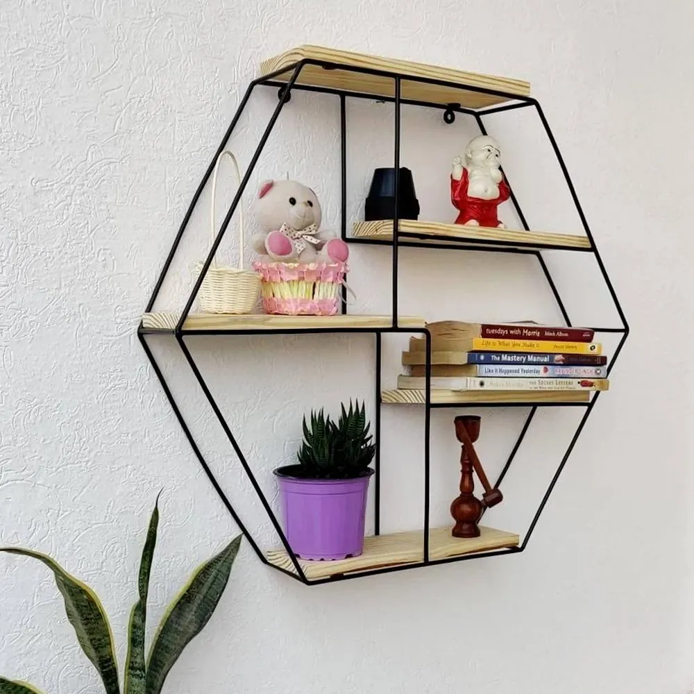 Grista Hexim Decorative Metal Wall Shelf