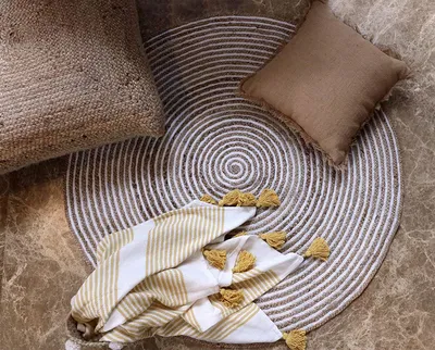 Hand Braided Spiral Designer Round Jute & Cotton Floormat