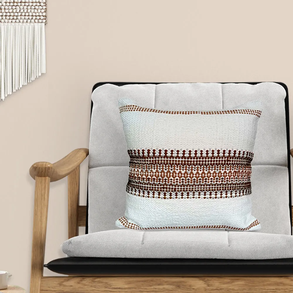 Hand Embroided Designer Brown & White Cushion Cover