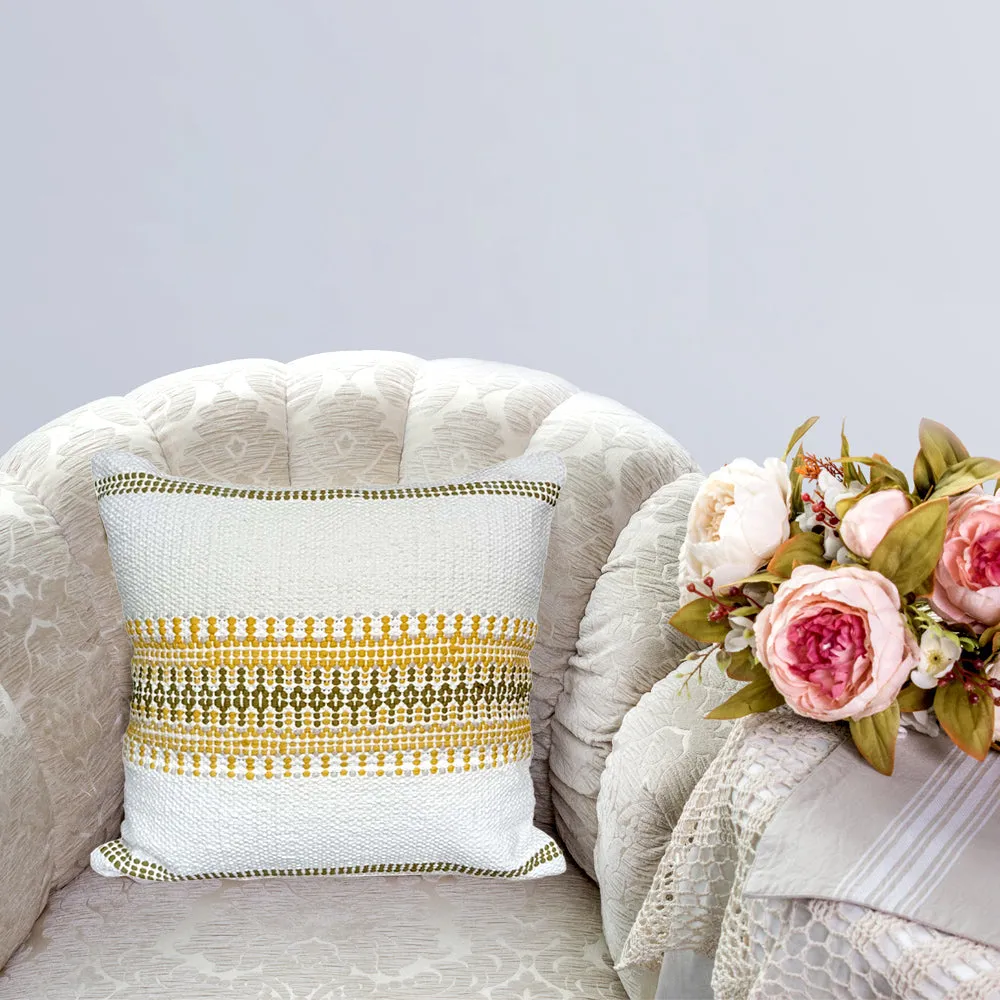Hand Embroided Designer Yellow & White Cushion Cover