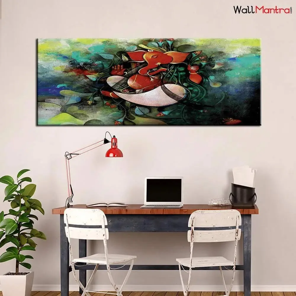 Hand Painted Ganesha Indian Devotional Canvas Painting