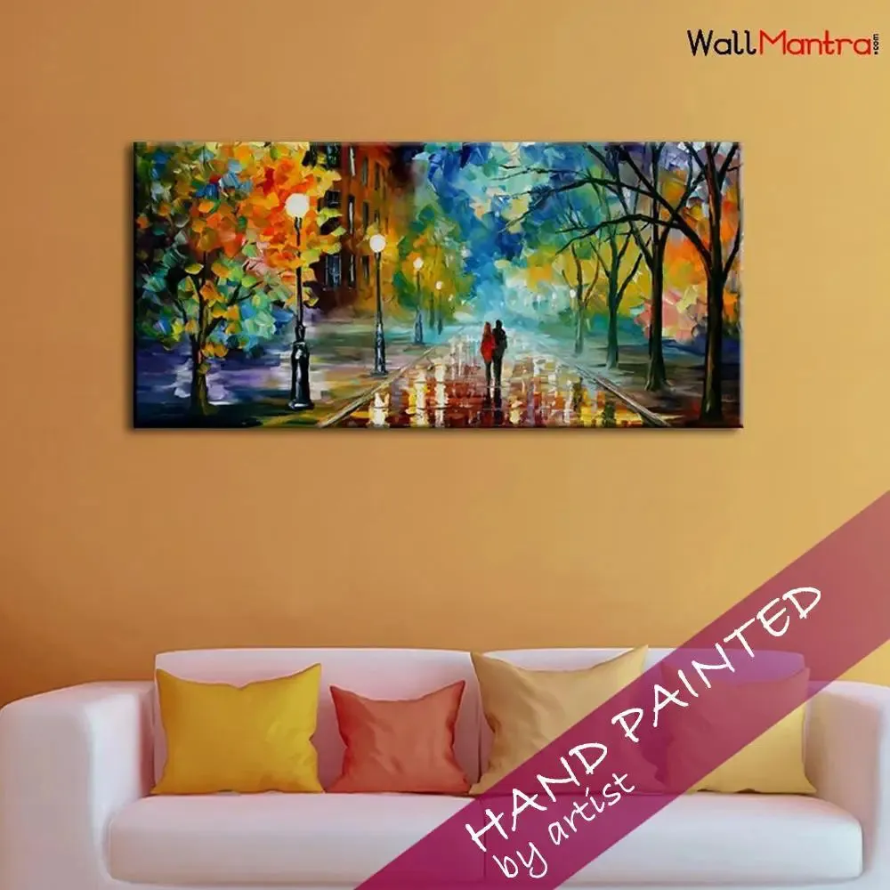 Hand Painted Romantic Love Couple in Forest Canvas Painting