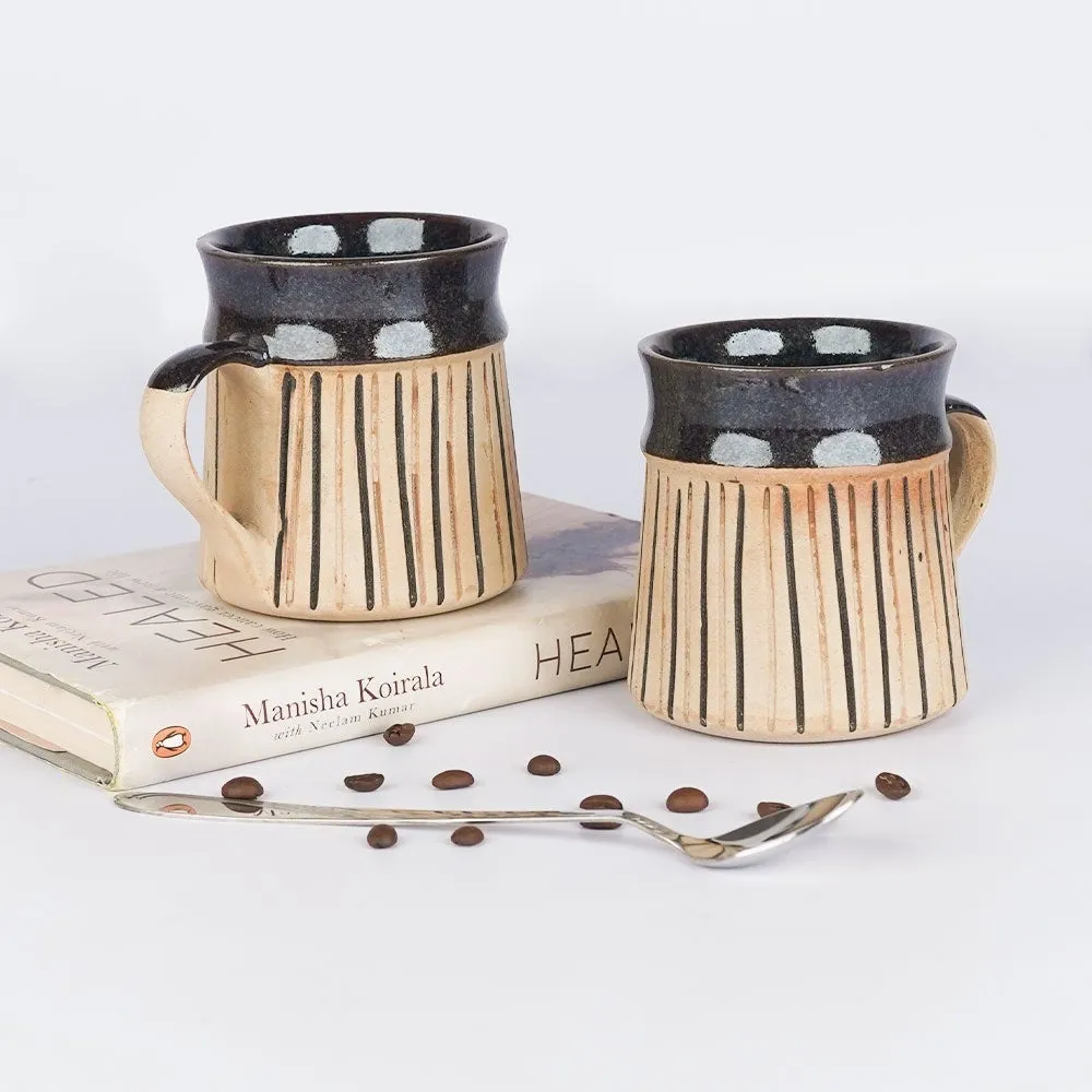 Handcrafted Design Blue Stripped Ceramic Tea/Coffee Mugs Set of 2