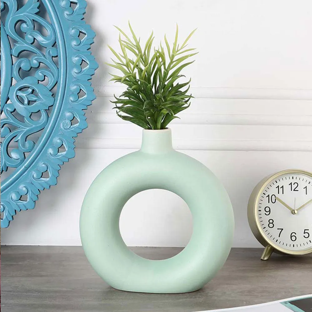 Handcrafted Matte Mint Green Donut Flower Vase