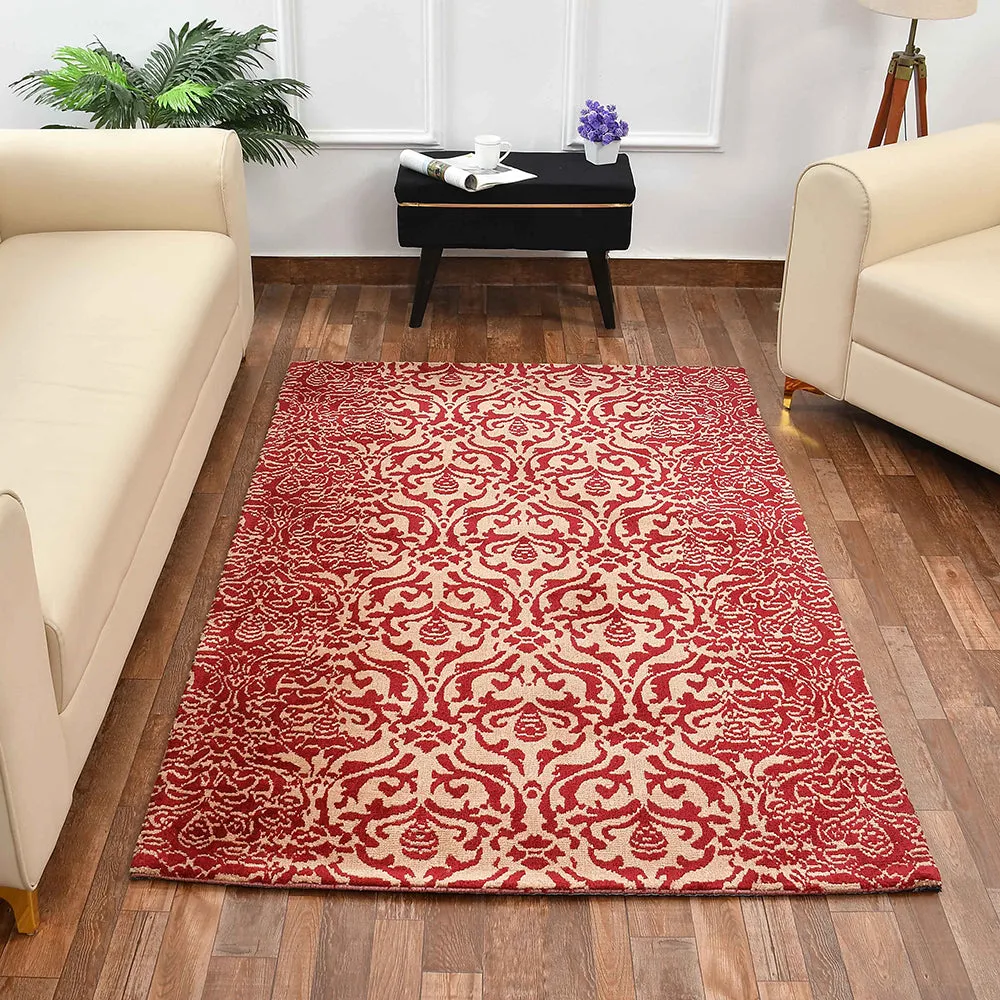Handcrafted Red and Beige Ethnic Motif Polyester Carpet