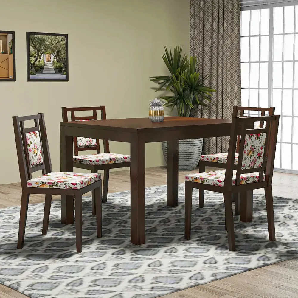 Handcrafted Sheesham Wood Dining Table 4 Seater with Padded Seats