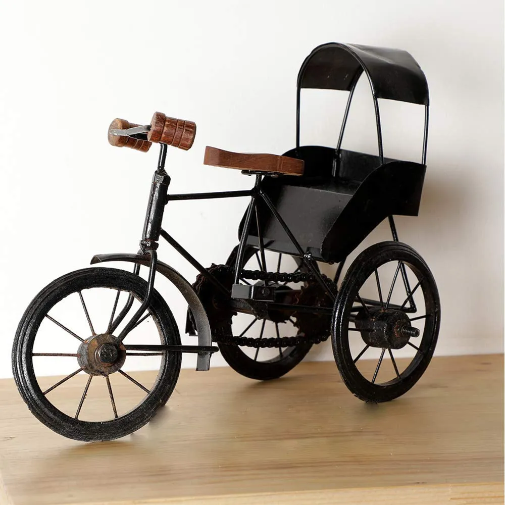 Handcrafted Wrought Iron Miniature Rickshaw Showpiece