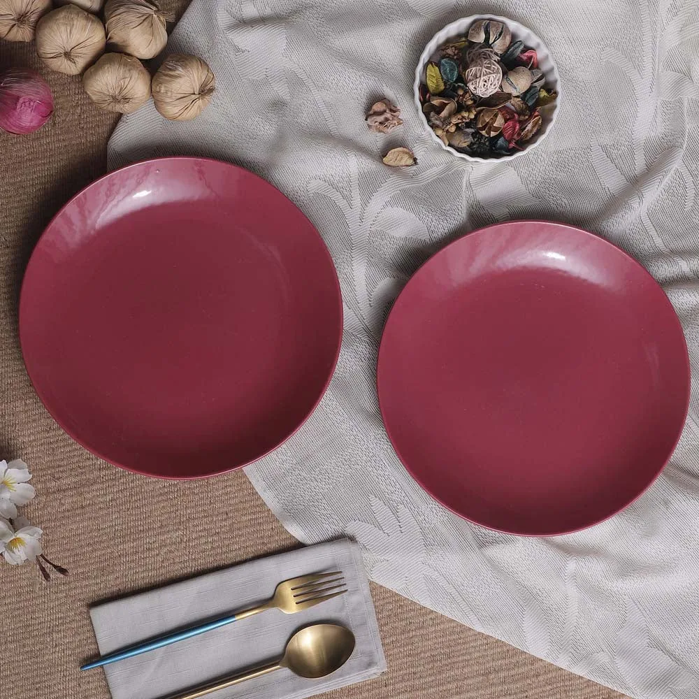 Handpainted Ceramic Red Dinner Plates Set Of 2