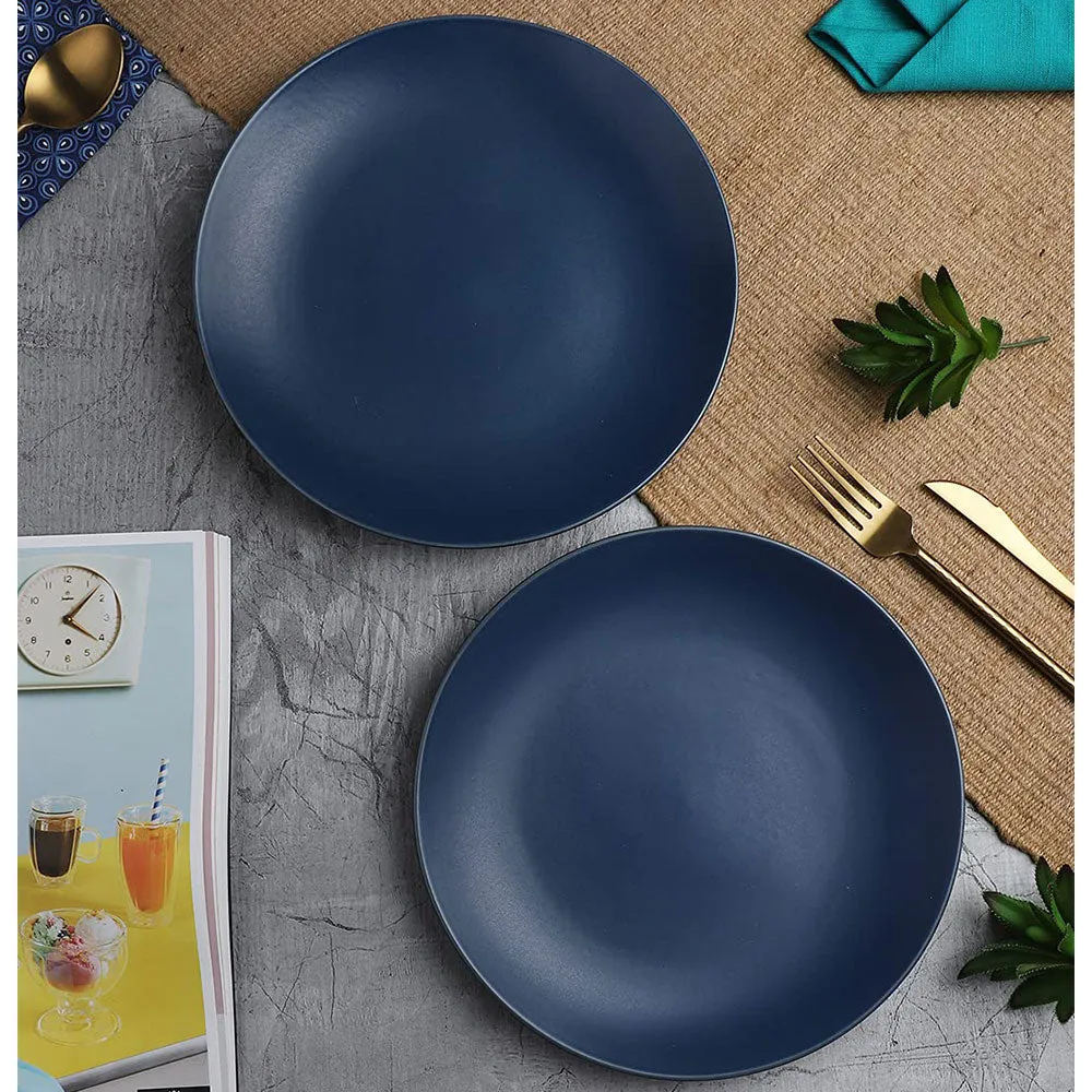 Handpainted Matte Black Ceramic Dinner Plates Set Of 2