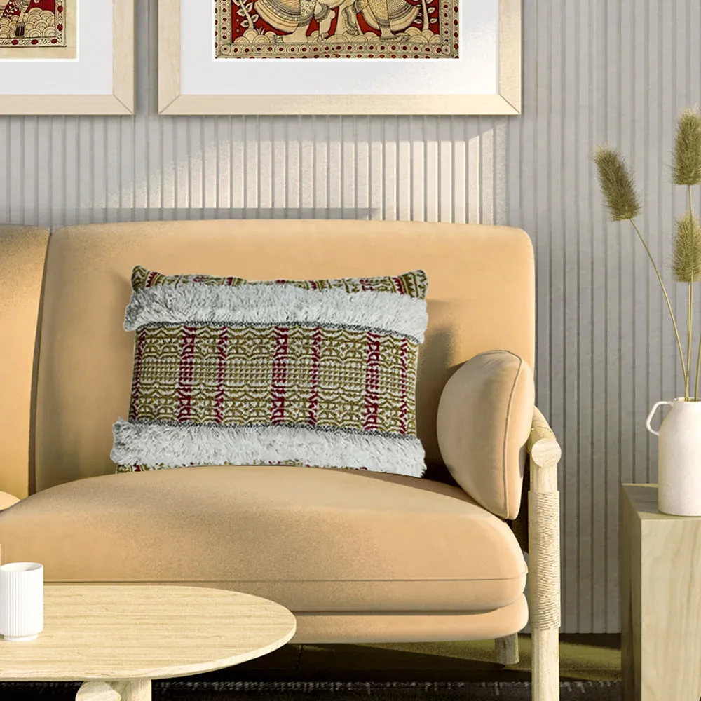 Handwoven  Designer Green Cushion Cover