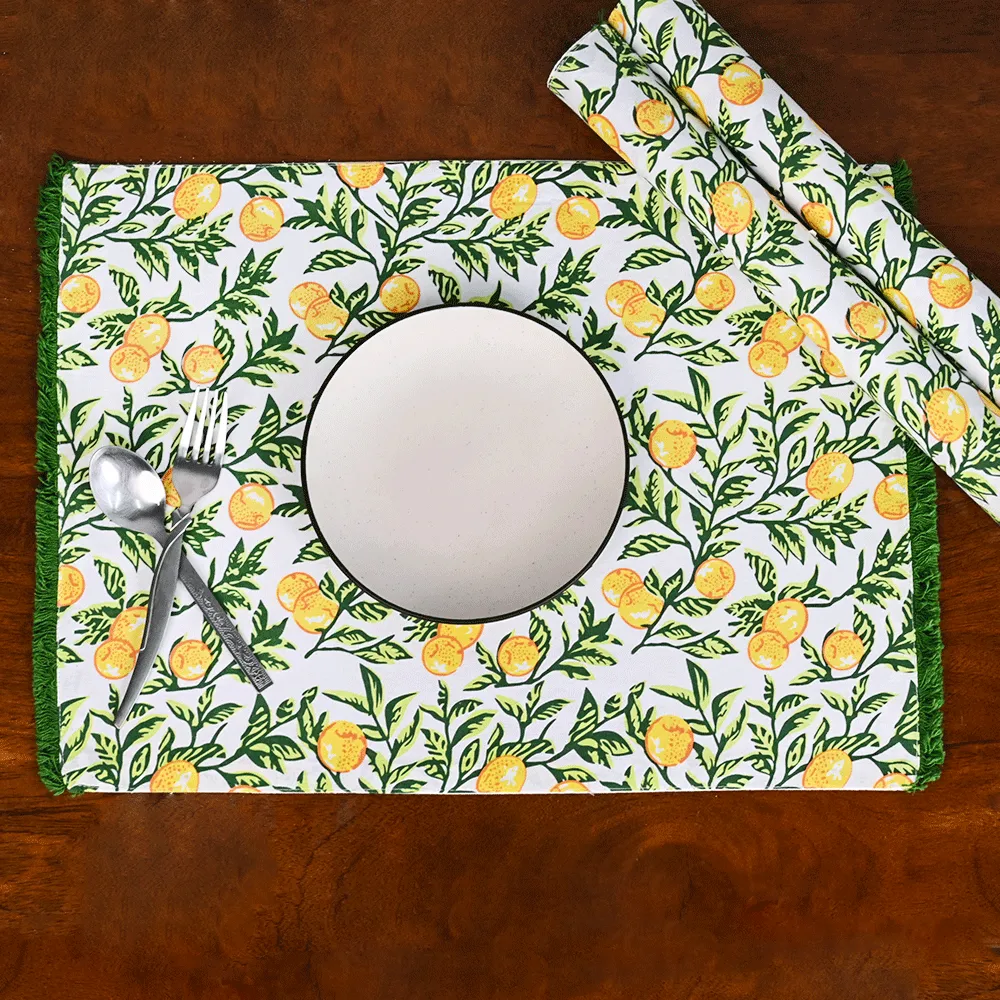 Handwoven Printed Lemon Premium Cotton Placemats Set Of 6