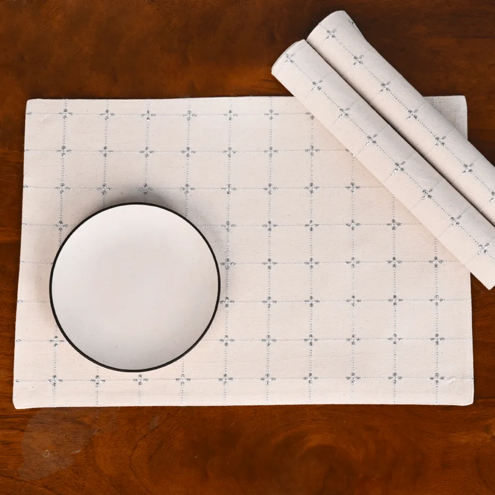Handwoven Silver Premium Cotton Placemats Set Of 6