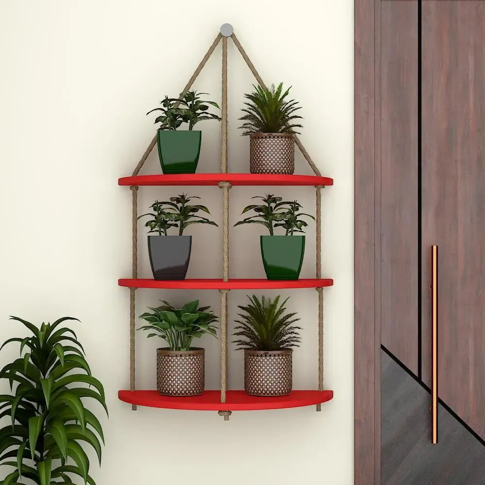 Hanging Wall Shelves with Rope - Planter Wooden Shelf