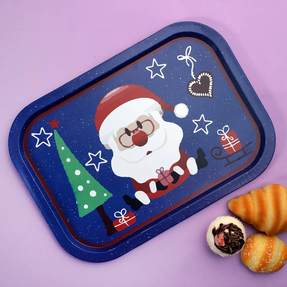 Happy Santa Christmas Days Blue Serving Tray